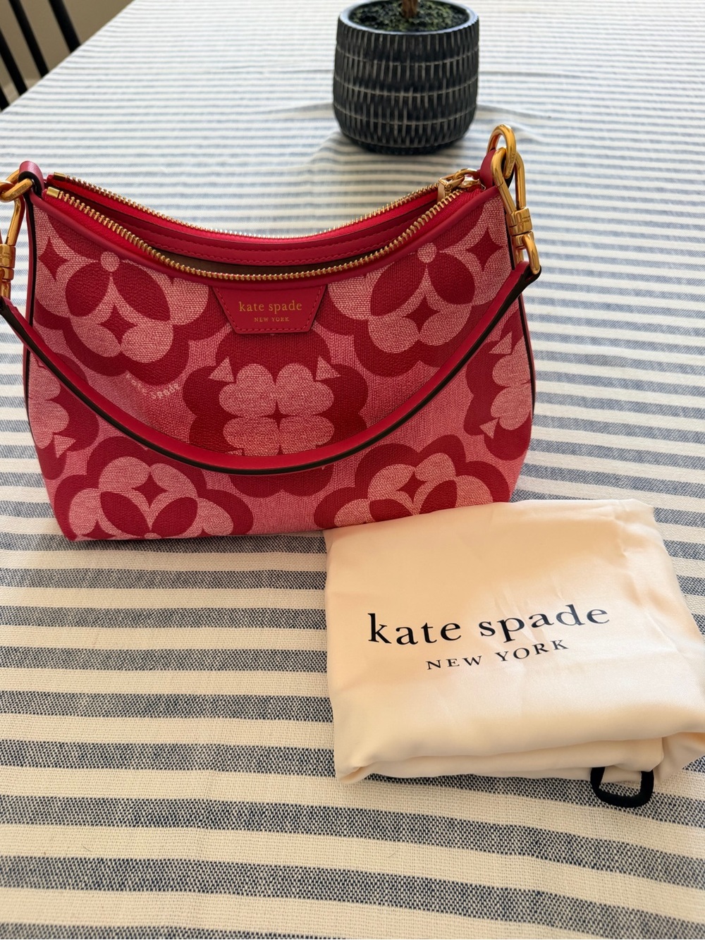Kate Spade Red Floral Jacquard Shoulder Bag